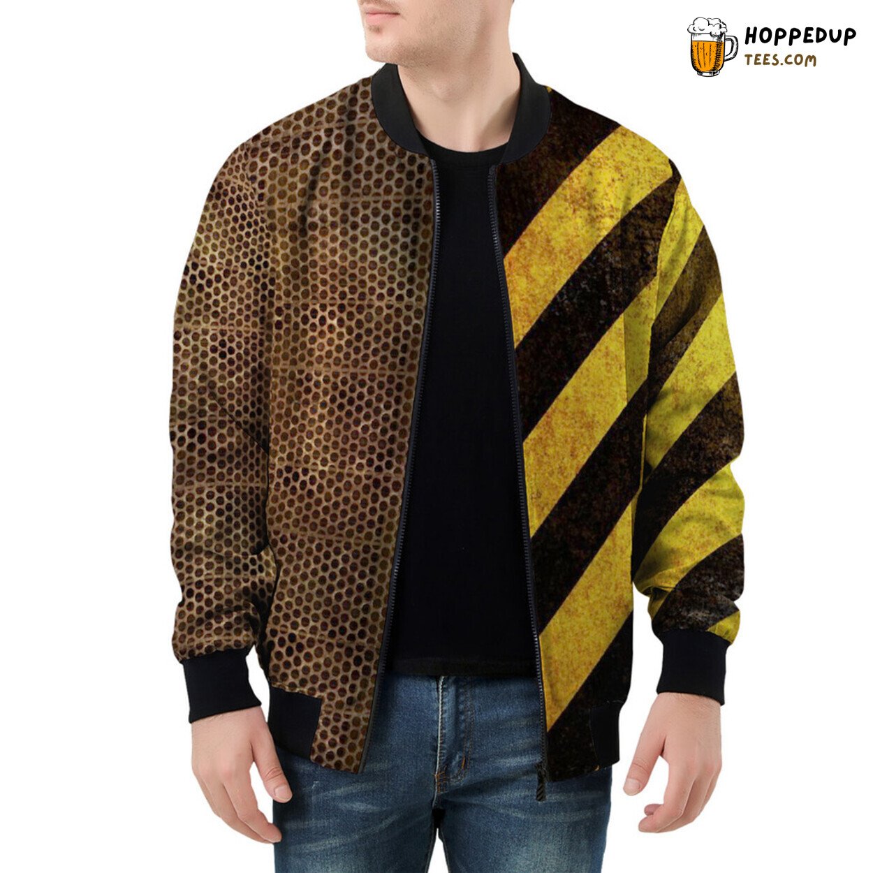 Rustic Streaks Resemble Metallic Mesh on Men’s Bomber Jacket Stripes Rustic Streaks Resemble Metallic Mesh on Men’s Bomber Jacket Stripes