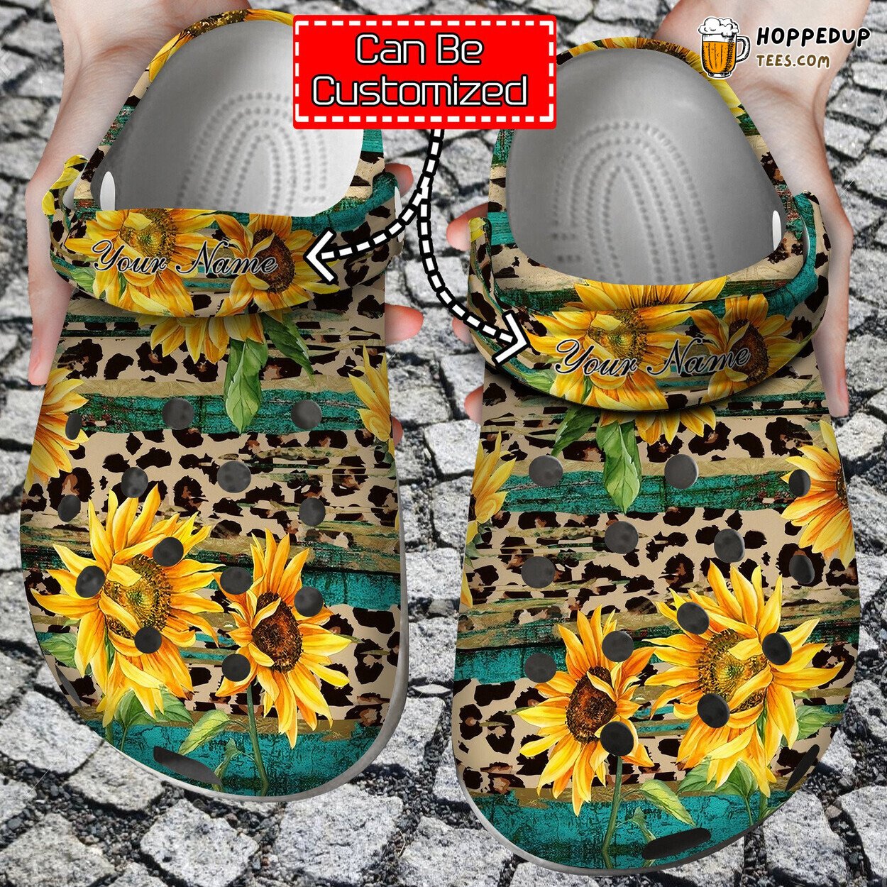 Rustic Sunflower Tea Wood Leopard Print Comfortable Clogs Nature Shoes