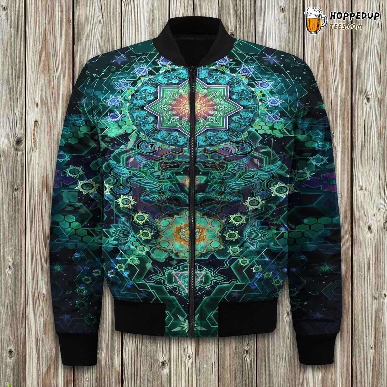 Sacred Flower of Life Winter Bomber Jacket Mystical Pattern Fashion Touch