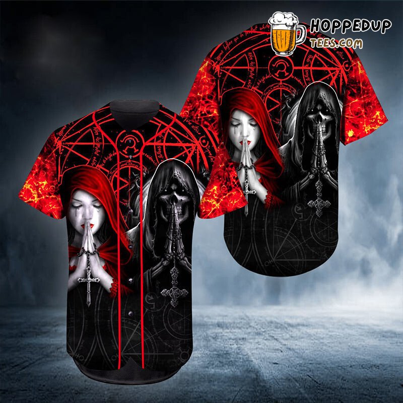 Sacred Pray Couple Skull 3D Print Baseball Jersey United Faith