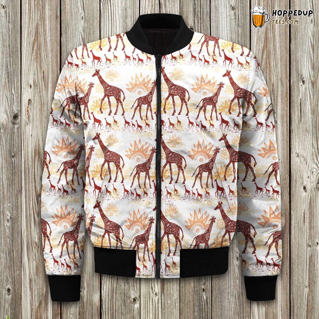 Safari Giraffes Print Winter Bomber Jacket Adventure and Style Merge
