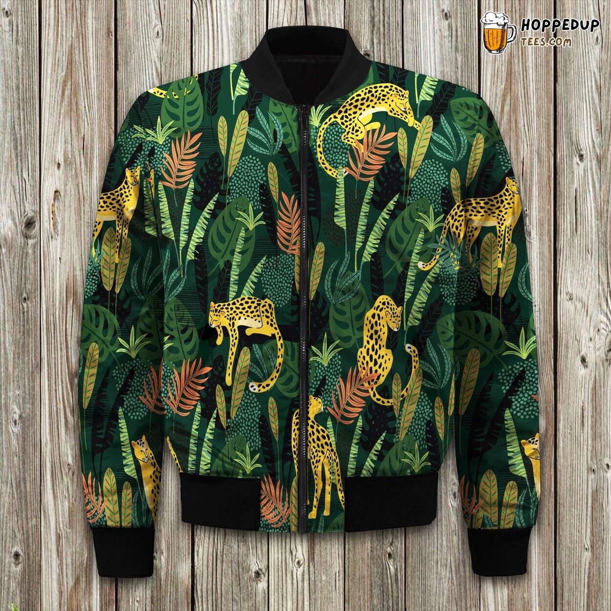 Safari Leopards Print Bomber Jacket Winter Adventures in Wild African Plains