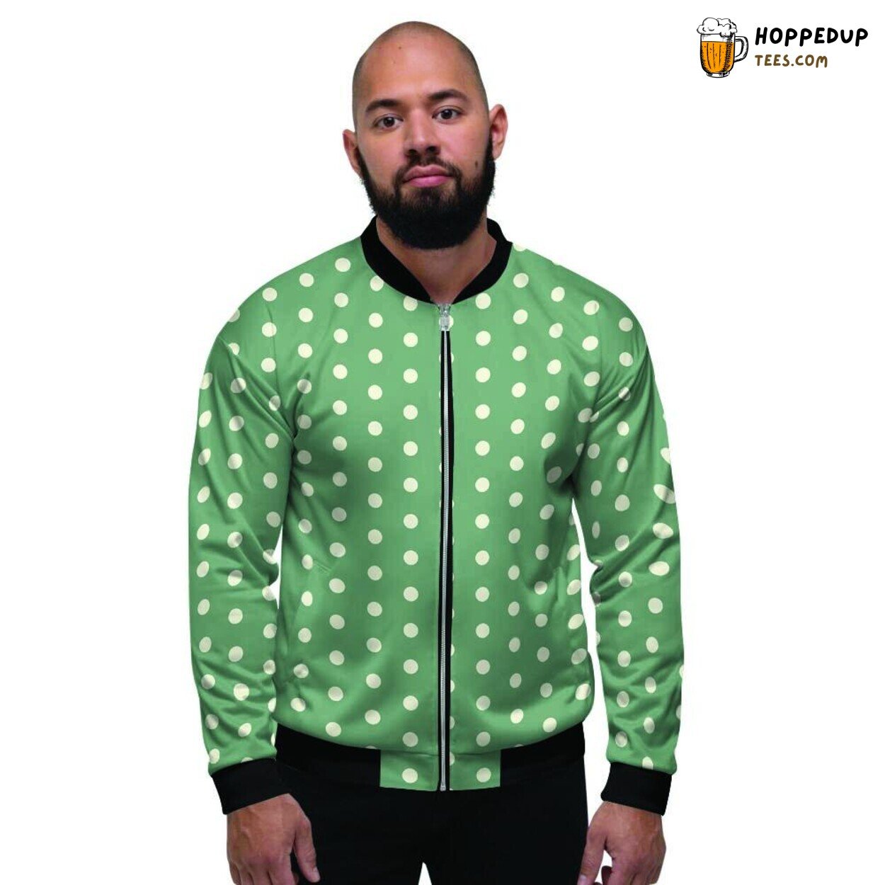 Sage Green Polka Dot Design Men’s Bomber Jacket Classic Spot Patterns