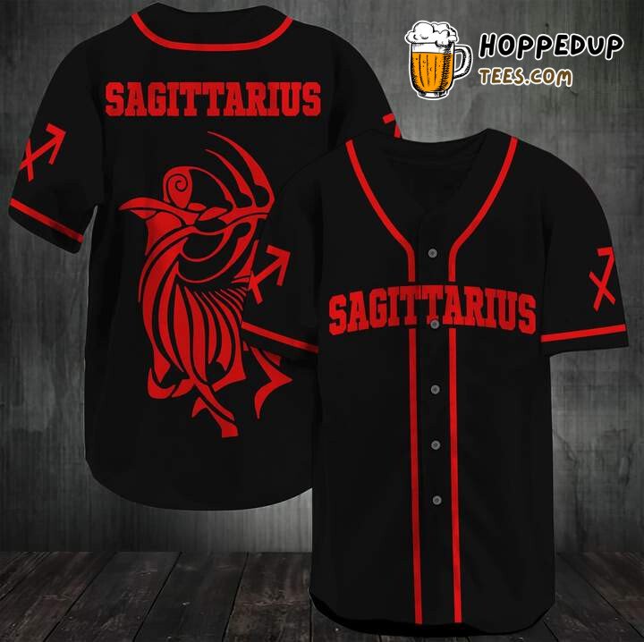 Sagittarius Zodiac Black Red Baseball Tee Jersey Shirt Printed 3D