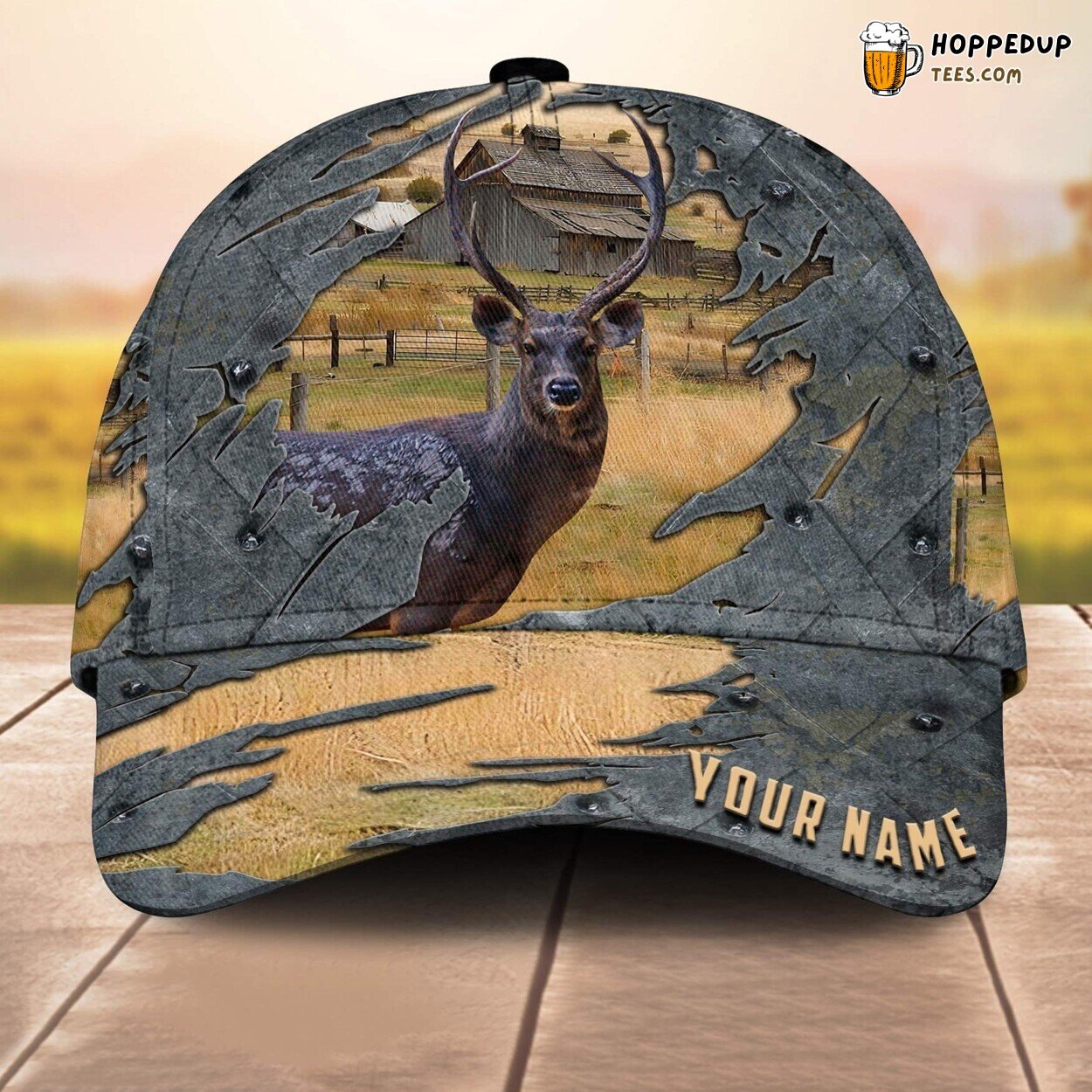 Sambar Deer 3D Cap Custom Printed Baseball Lovers Leather Pattern Animal