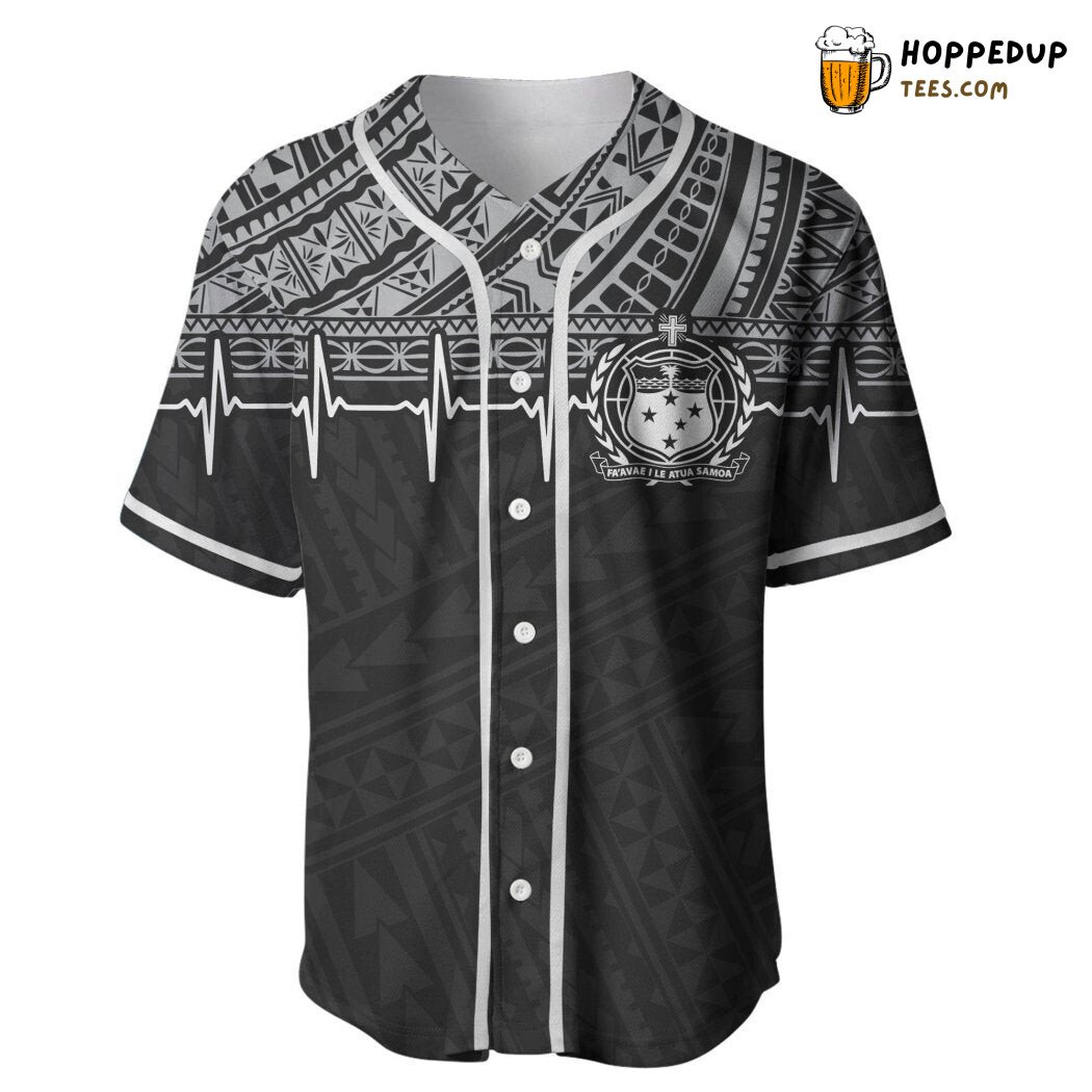 Samoa Polynesian Black White Heartbeat Style Baseball Tee Jersey Shirts 3D