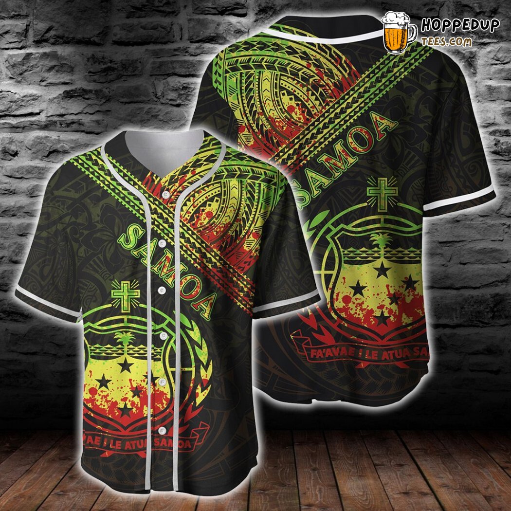 Samoa Polynesian Patterns With Coat of Arms Reggae Color Baseball Tee Jersey Shirts 3D Samoa Polynesian Patterns With Coat of Arms Reggae Color Baseball Tee Jersey Shirts 3D