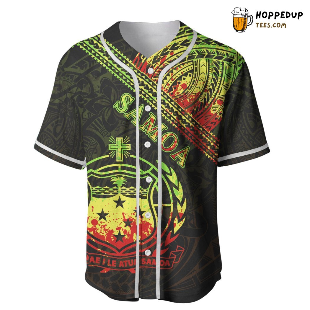 Samoa Polynesian Patterns With Coat of Arms Reggae Color Baseball Tee Jersey Shirts 3D