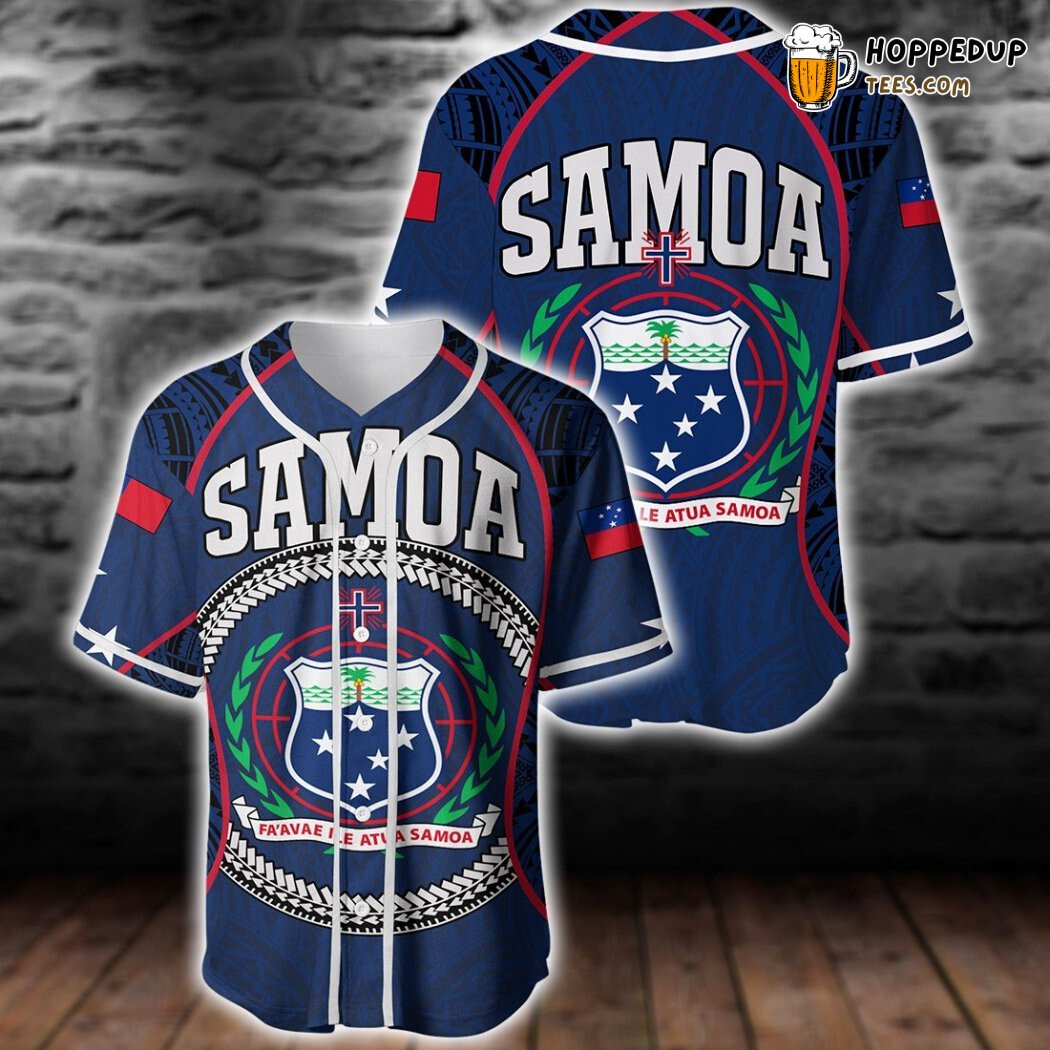 Samoa Sport Polynesian Coat Of Arms Gel Style Blue Baseball Tee Jersey Shirts 3D