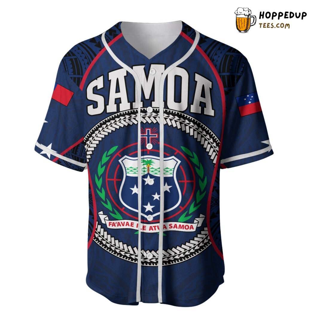 Samoa Sport Polynesian Coat Of Arms Gel Style Blue Baseball Tee Jersey Shirts 3D