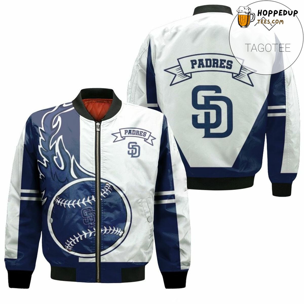 San Diego Padres MLB Crisp White Classic Bomber Jacket Trim