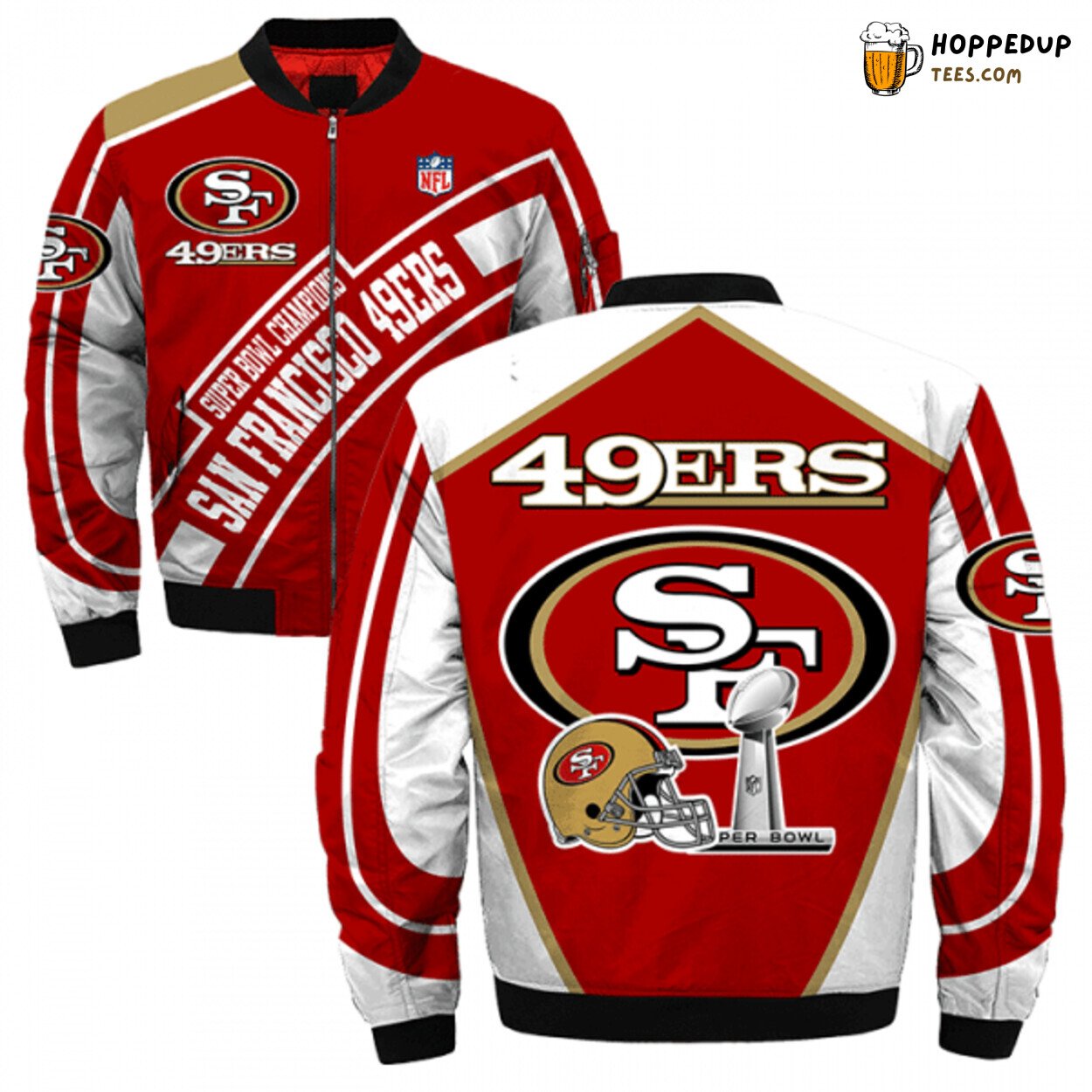 San Francisco 49ers Elite Bomber Jacket Design Printful 3D