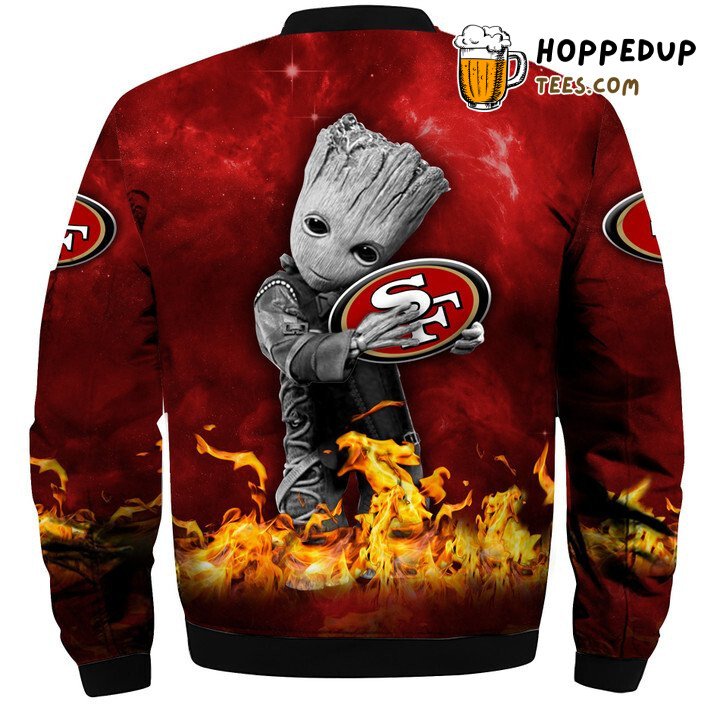 San Francisco 49ers NFL Groot Fire Graphic Bomber Jacket Trim