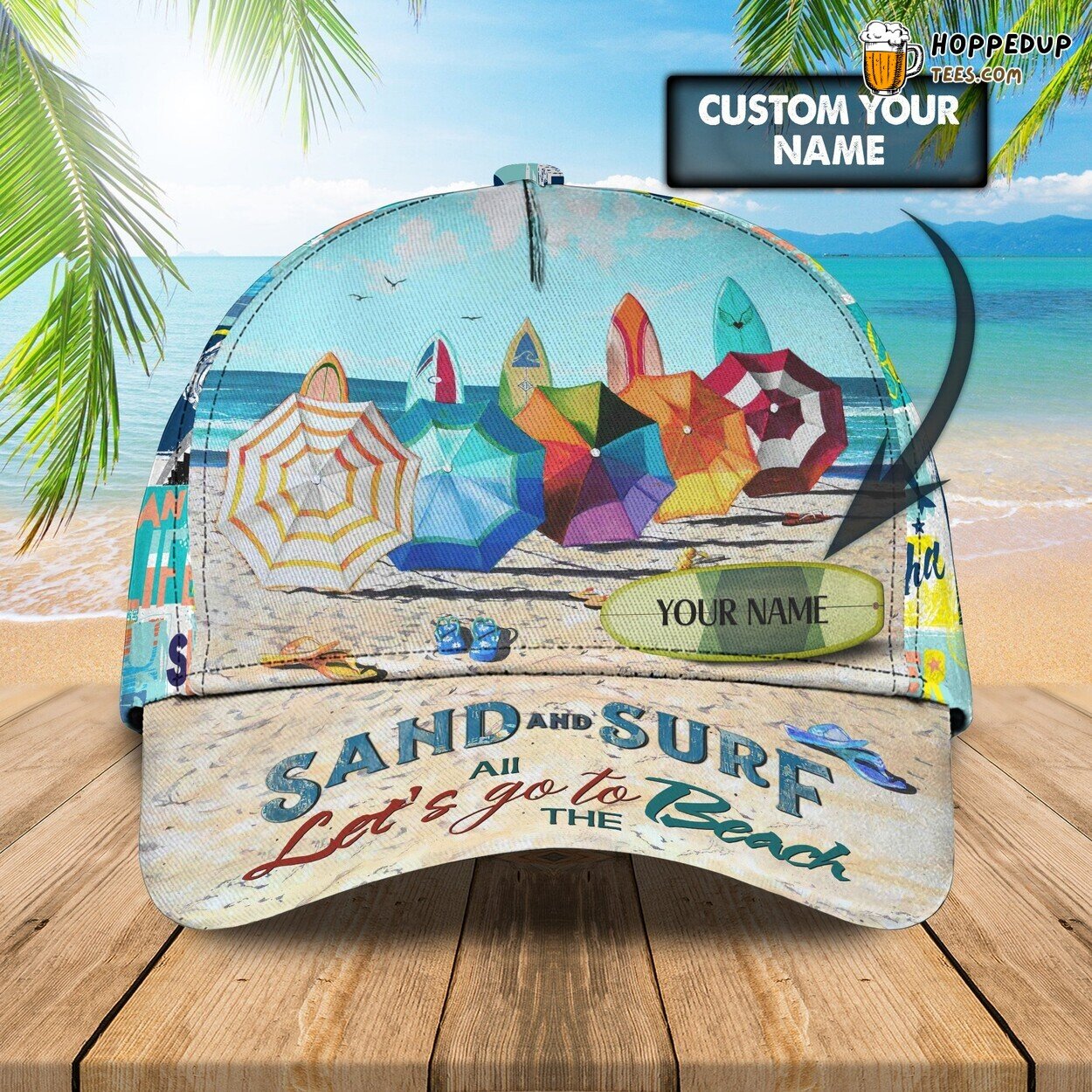Sand Surf Theme 3D Classic Cap Personalized Name Unique Design Style