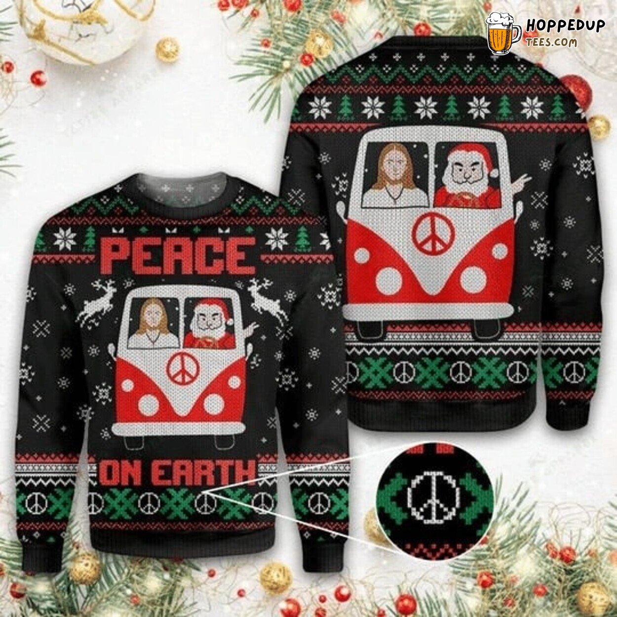 Santa and Jesus Peaceful Earth Ugly Christmas Sweater Knitted Festive
