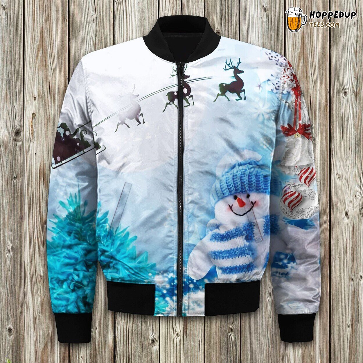 Santa And Sleigh Snowman Bomber Jacket