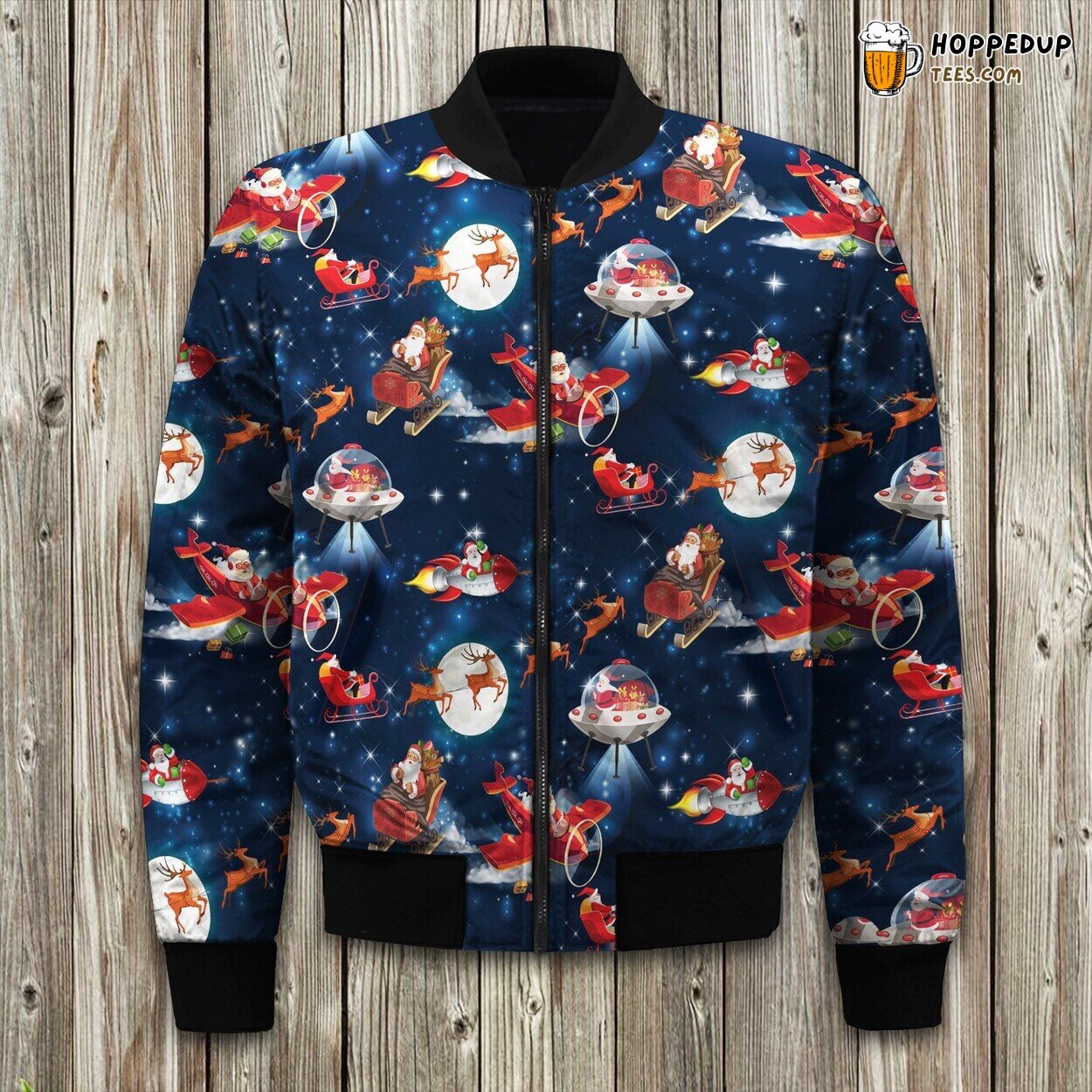 Santa Christmas Night Dress Bomber Jacket