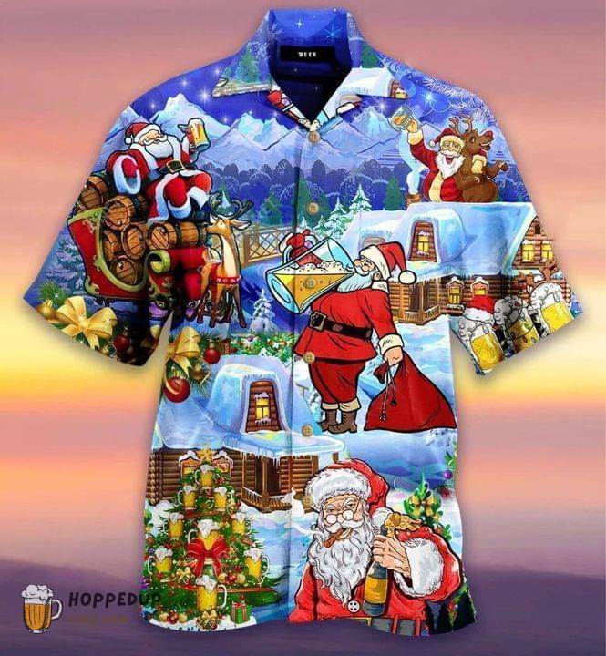 Santa Claus Drinking Beer Cool Hawaiian Shirts