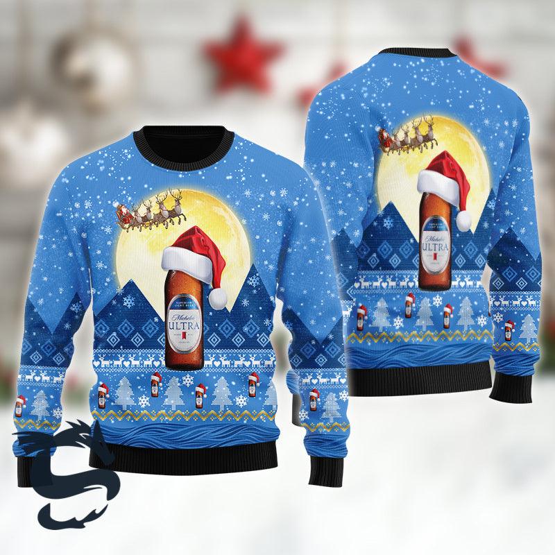 Santa Claus Sleigh Michelob Ultra Ugly Sweater HU