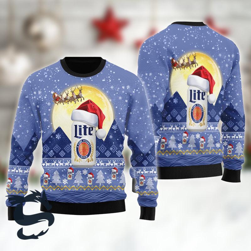 Santa Claus Sleigh Miller Lite Ugly Sweater HU