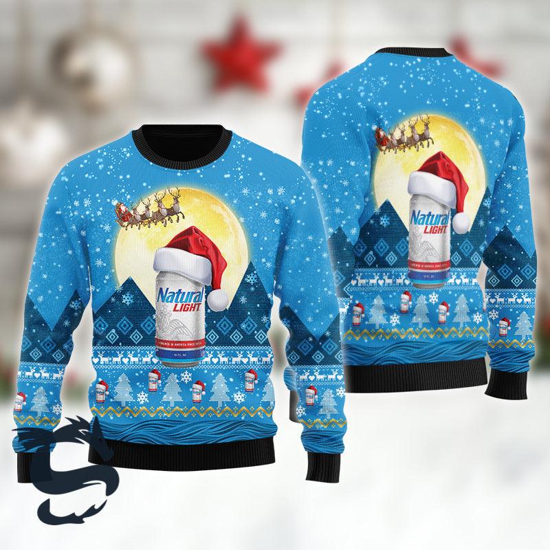 Santa Claus Sleigh Natural Light Ugly Sweater HU