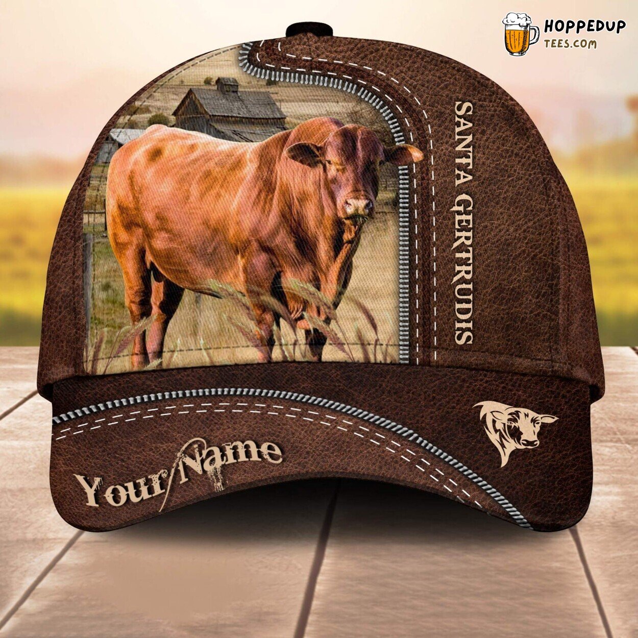 Santa Gertrudis Cattle 3D Leather Pattern Custom Cap Baseball Animal Lovers