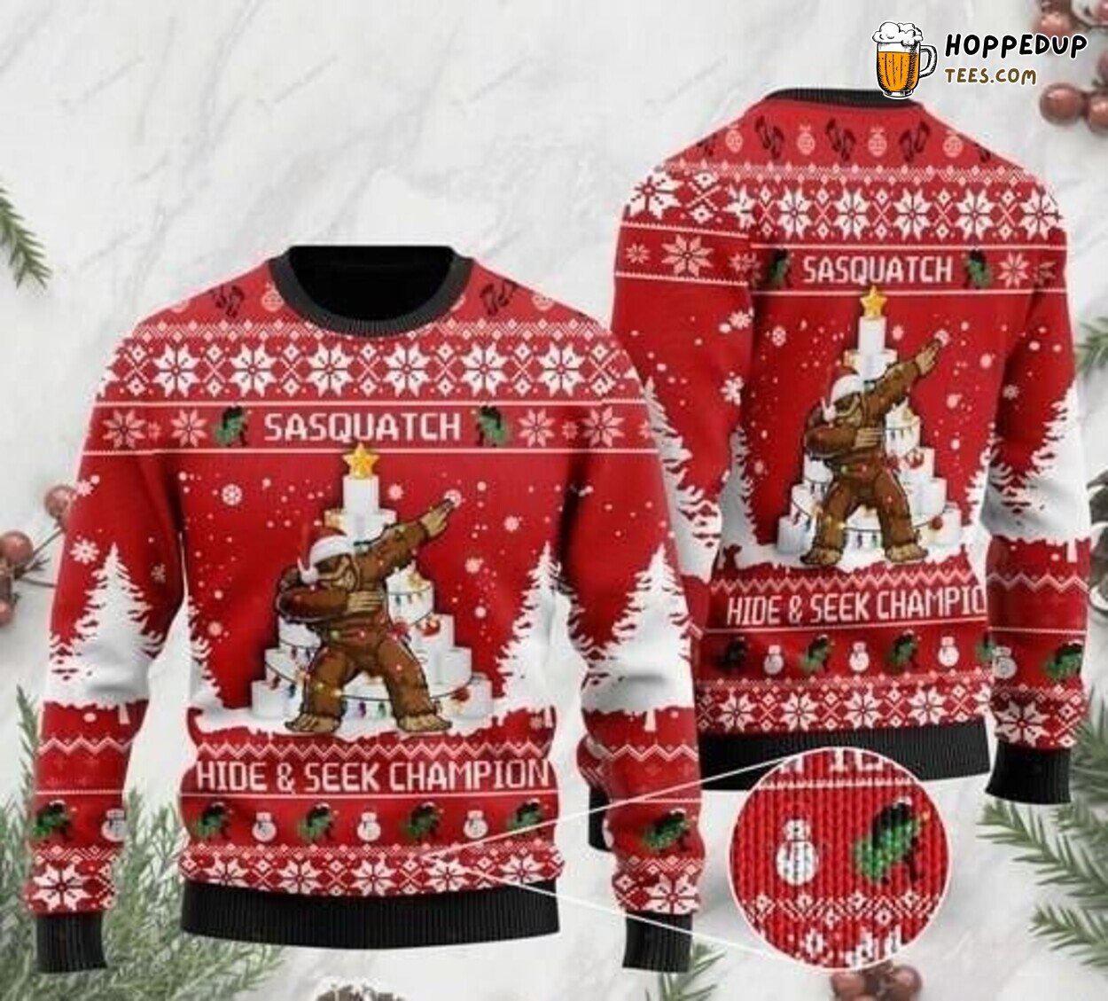 Sasquatch Bigfoot Toilet Paper Hide Seek Ugly Christmas Sweater