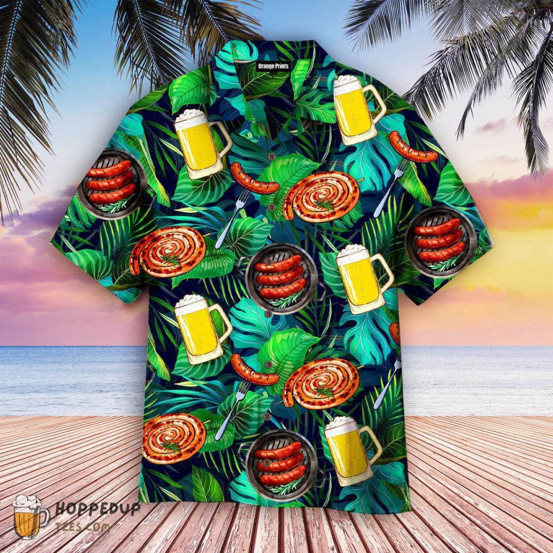 Sausages And Beer Big Set Of Barbeque Party Food Cool Hawaiian Shirts