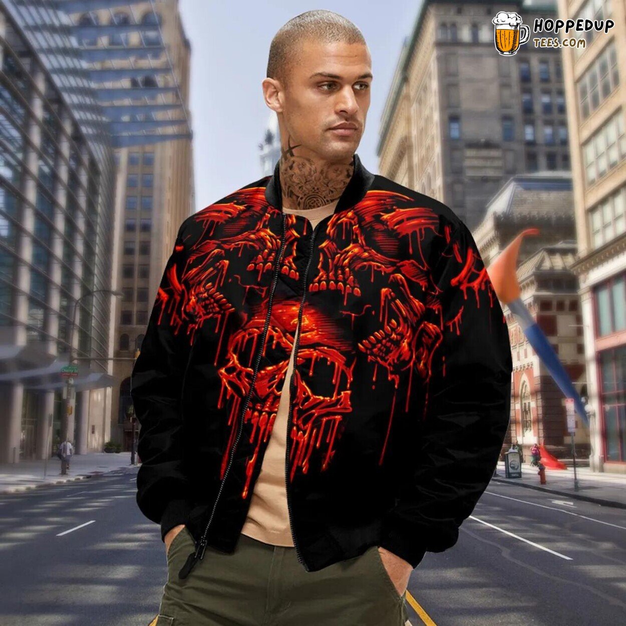 Scary Bloodied Skull Pile Exclusive Bomber Jacket 3D Print Viking Tees