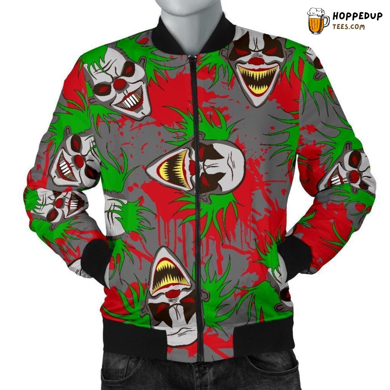 Scary Clown’s Gaze Men’s Bomber Jacket Unique Pattern Design Essence Art