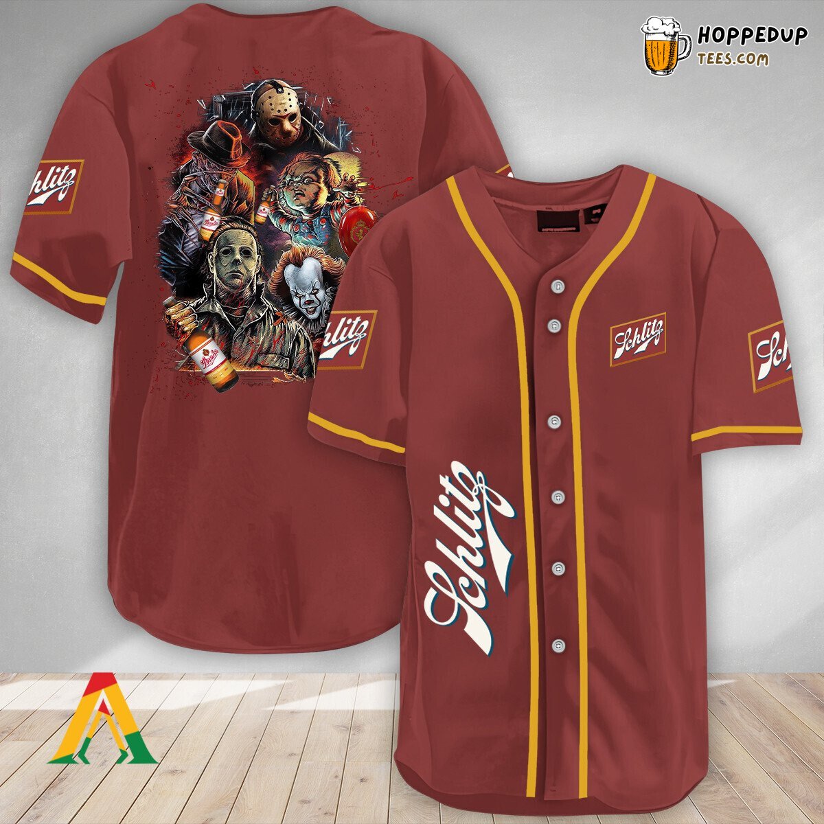 Schlitz Beer Halloween Horror Characters Distinct Baseball Jersey Design
