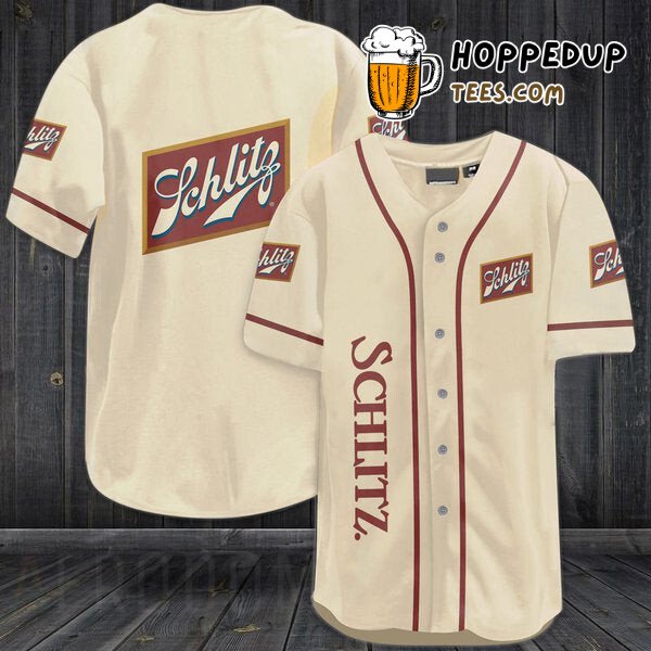 Schlitz Beer Inspired Beige Baseball Jersey Distinctive Unique Design Look