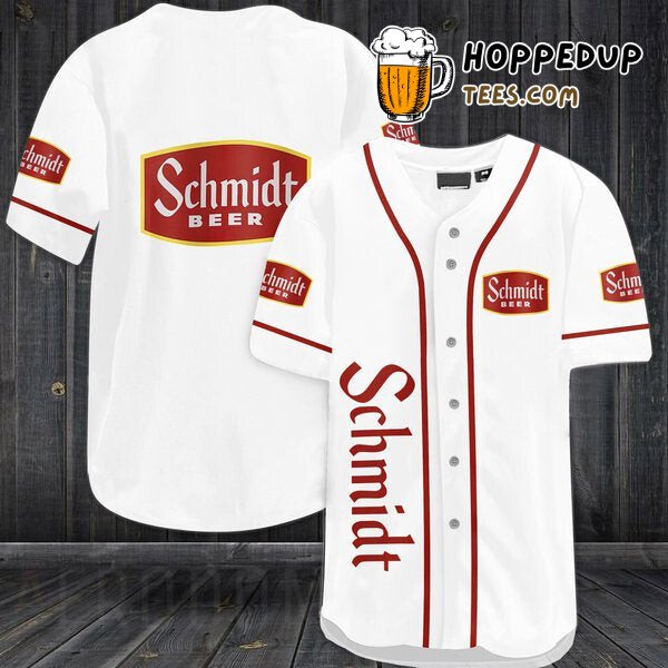 Schmidt’s Beer Inspired White Baseball Jersey Unique Design Distinctive Look