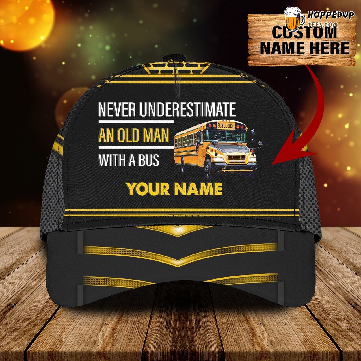 School Bus Theme Personalized Name Elegance 3D Classic Design Cap Unique