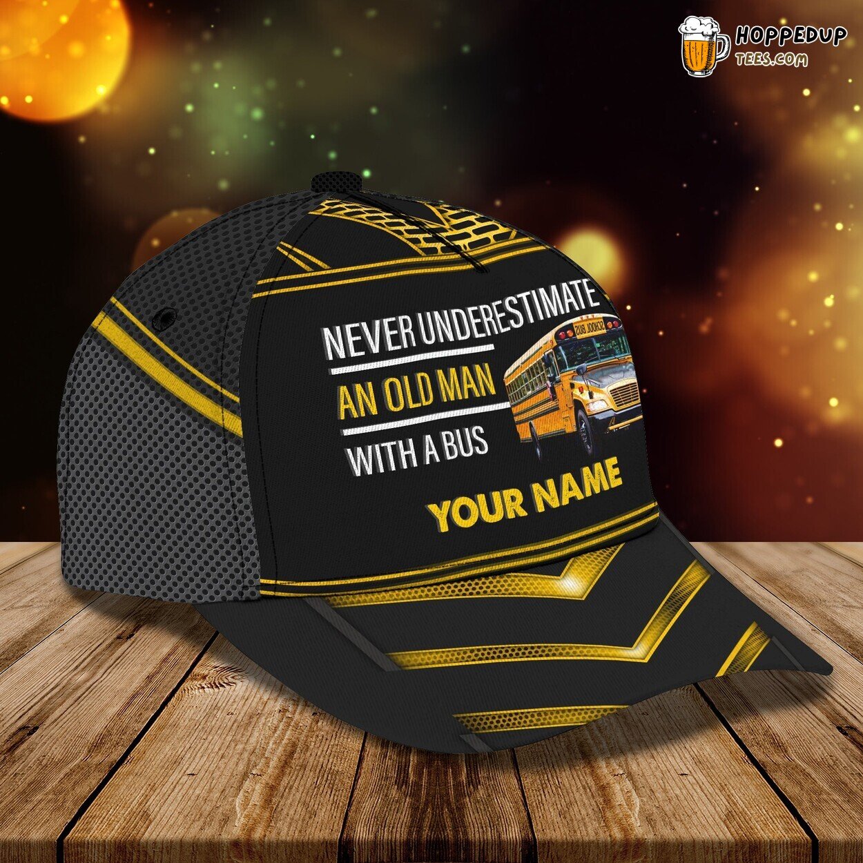 School Bus Theme Personalized Name Elegance 3D Classic Design Cap Unique