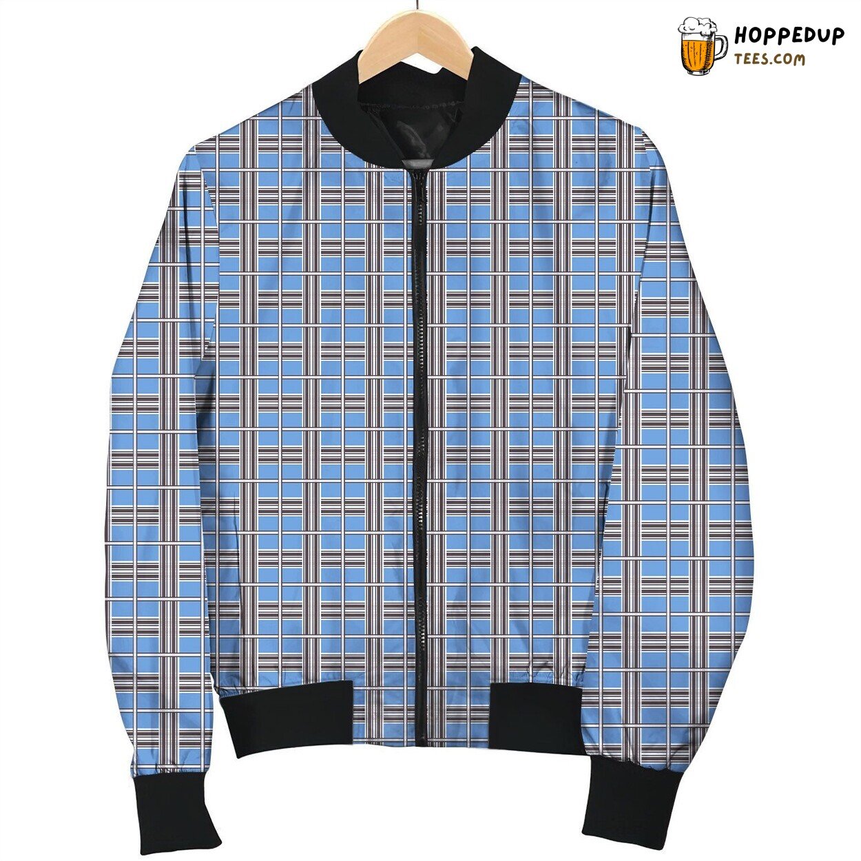 Scottish Blue Tartan Winter Bomber Jacket Traditional Patterned Design
