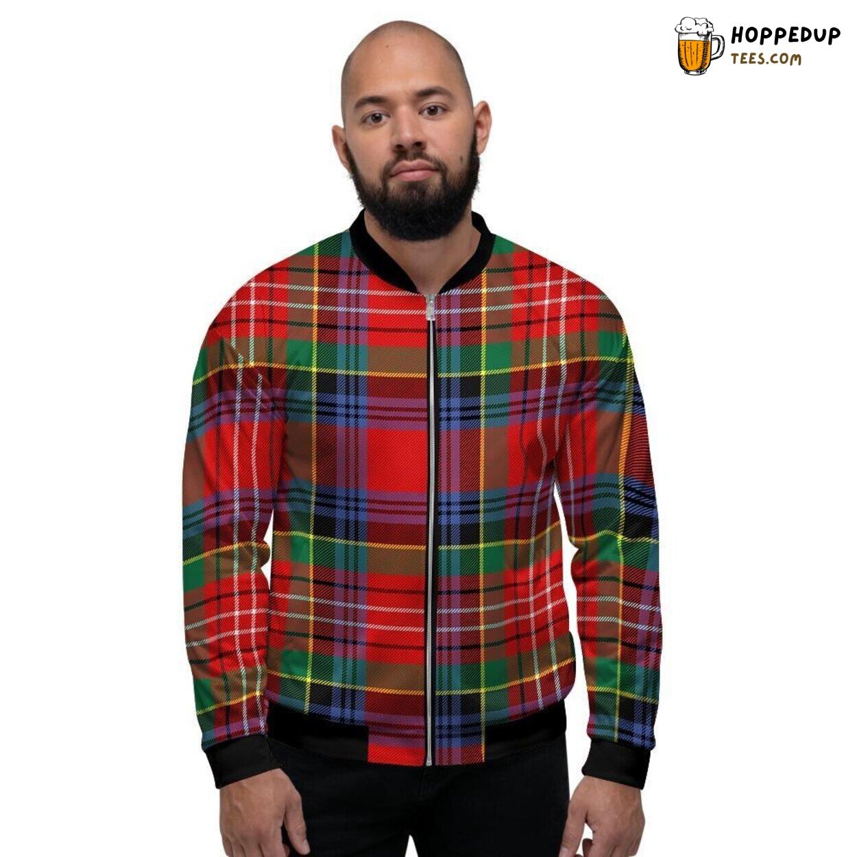 Scottish Caledonia Tartan Red Plaid Display Men’s Bomber Jacket Classic Tribute