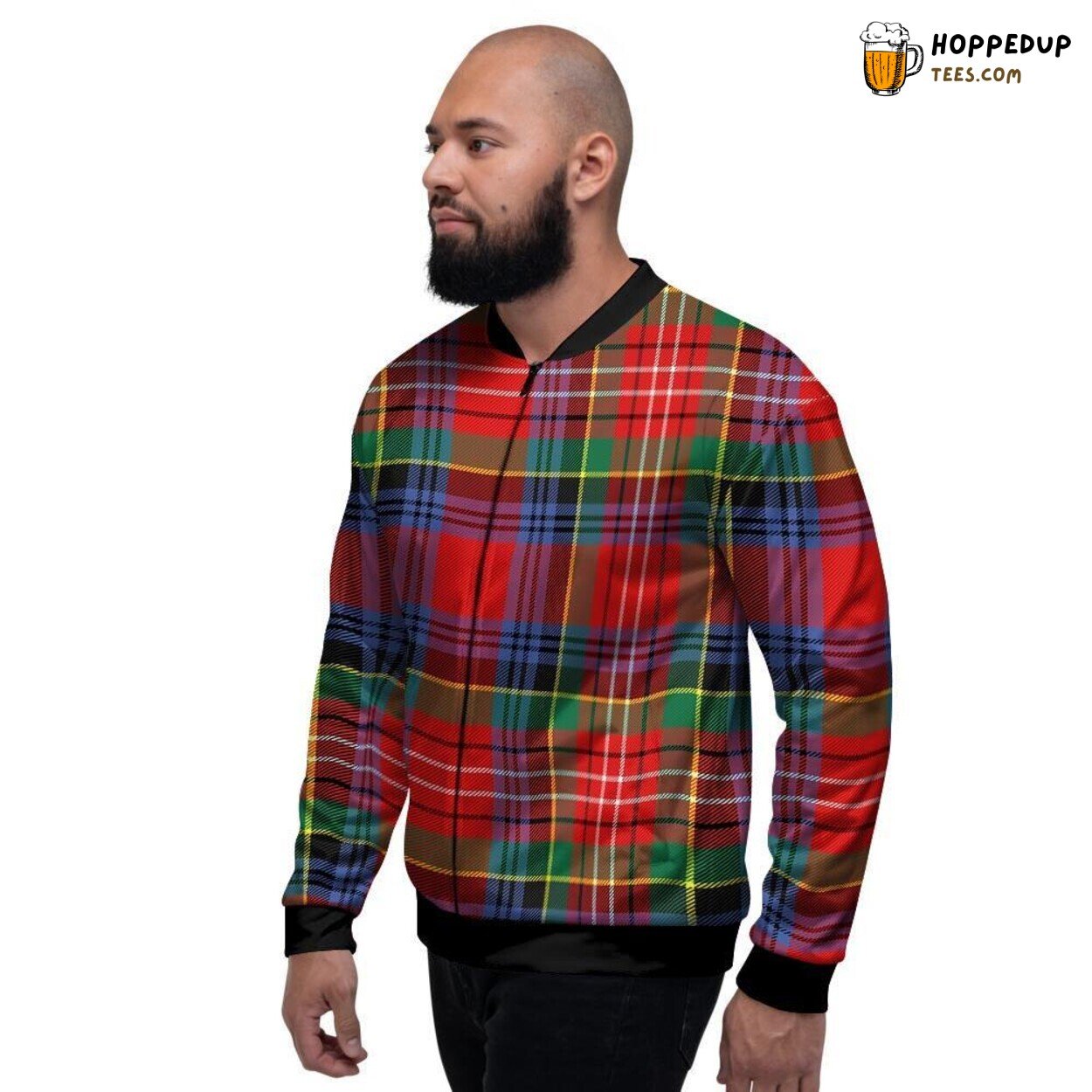 Scottish Caledonia Tartan Red Plaid Display Men’s Bomber Jacket Classic Tribute
