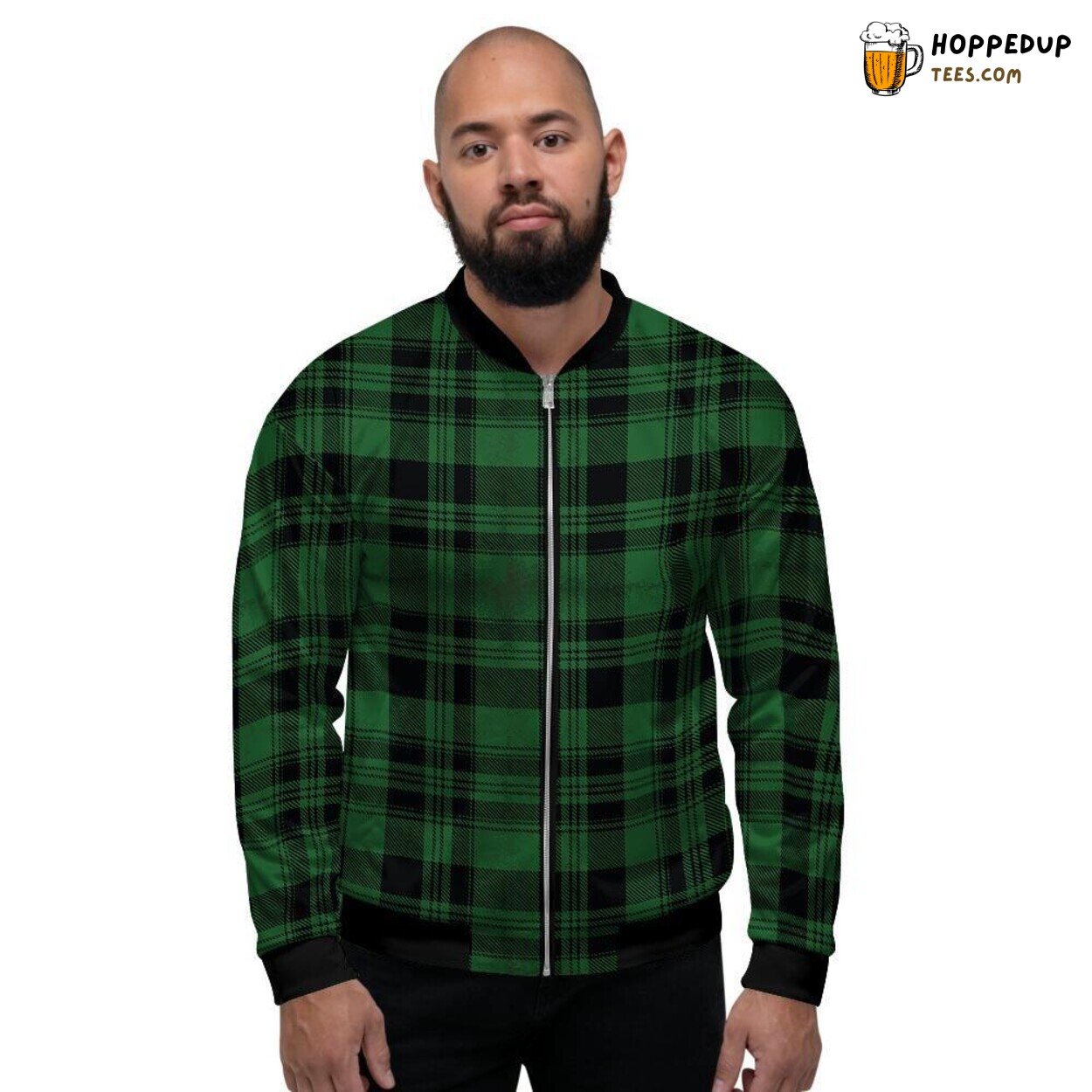 Scottish Plaid Tartan in Lush Green Men’s Bomber Jacket Highland Tribute