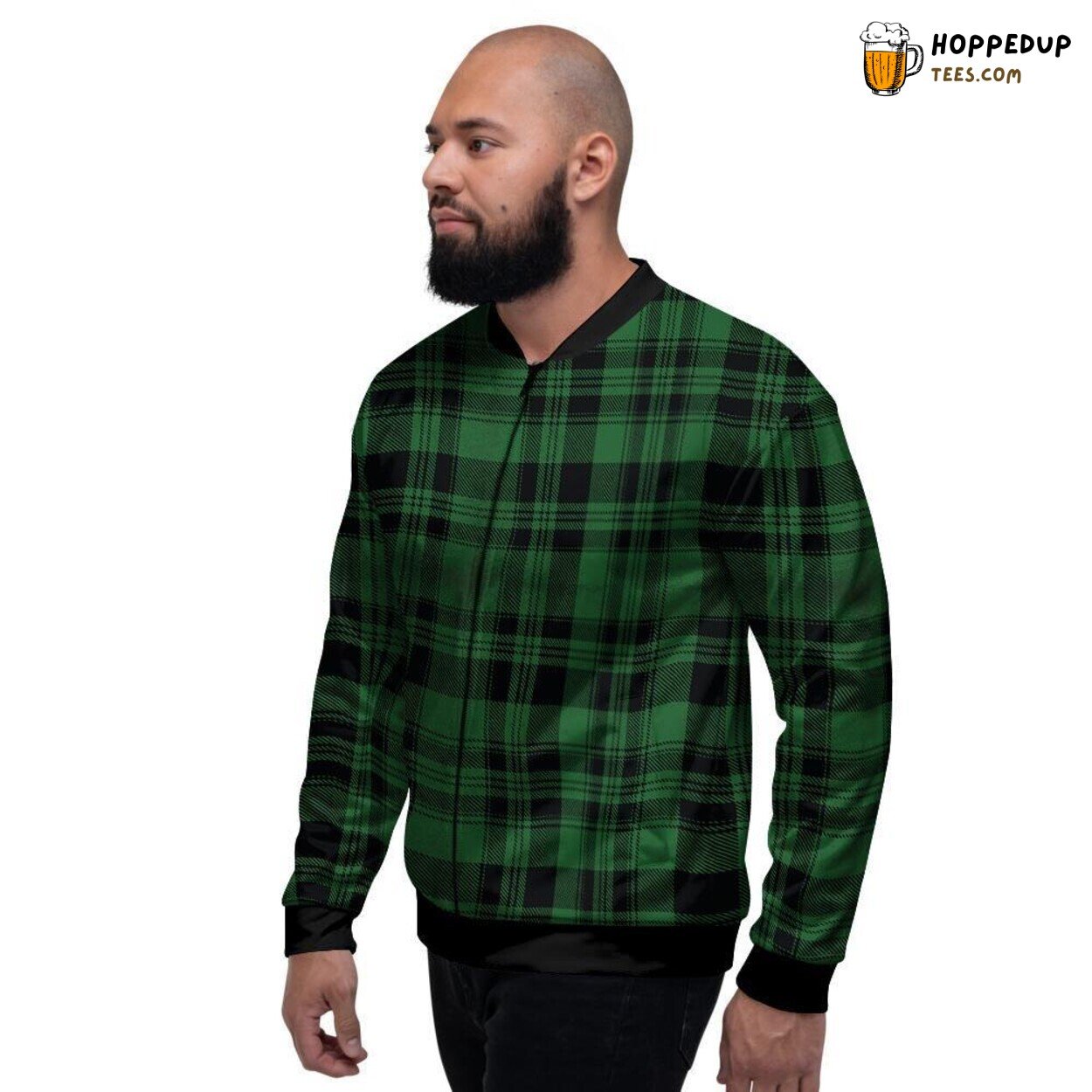 Scottish Plaid Tartan in Lush Green Men’s Bomber Jacket Highland Tribute