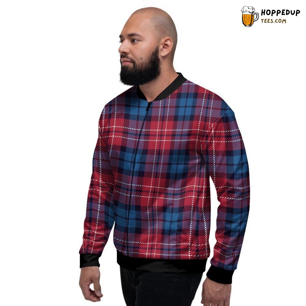 Scottish Red Blue Plaid Tartan Design Men’s Bomber Jacket Traditional Pattern