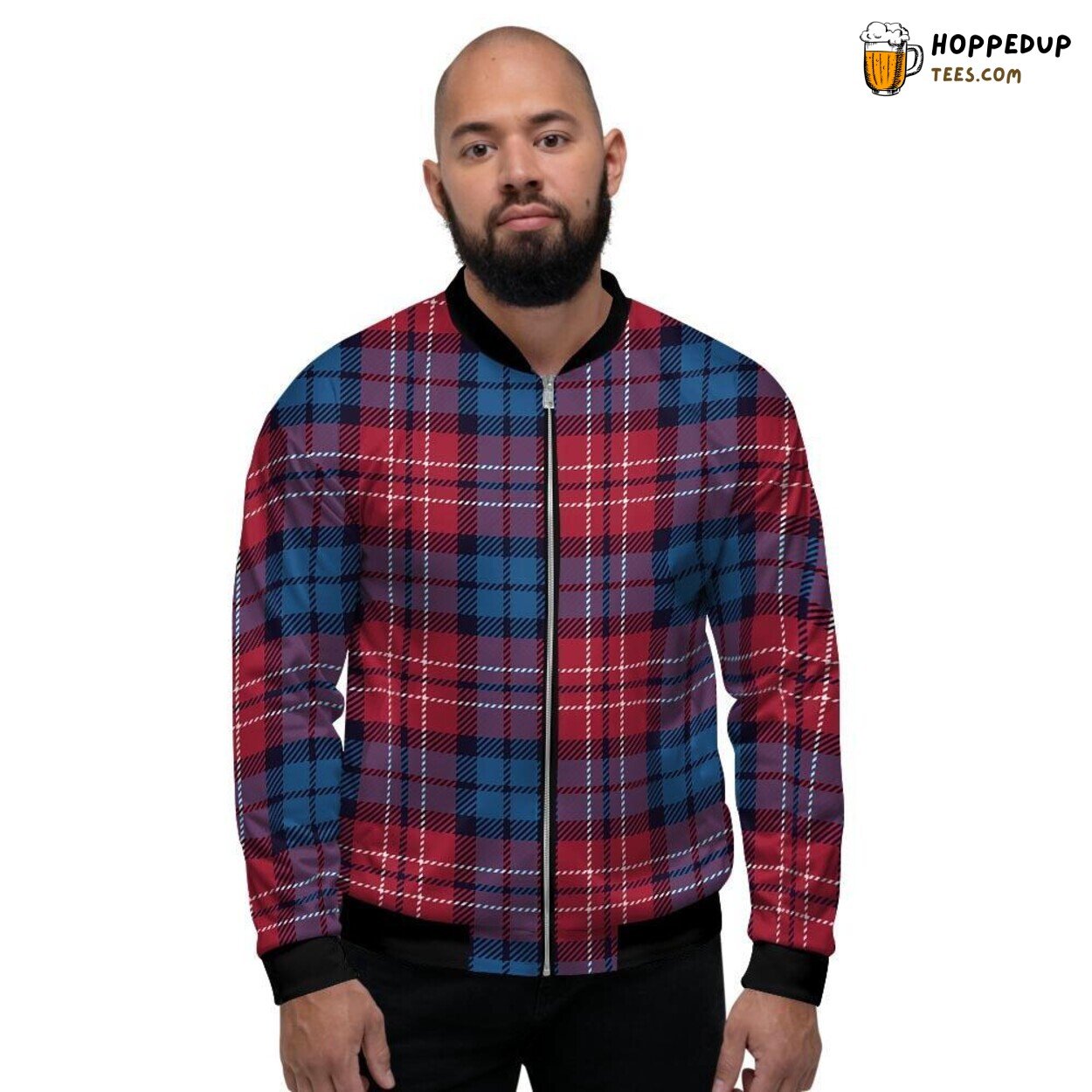 Scottish Red Blue Plaid Tartan Design Men’s Bomber Jacket Traditional Pattern