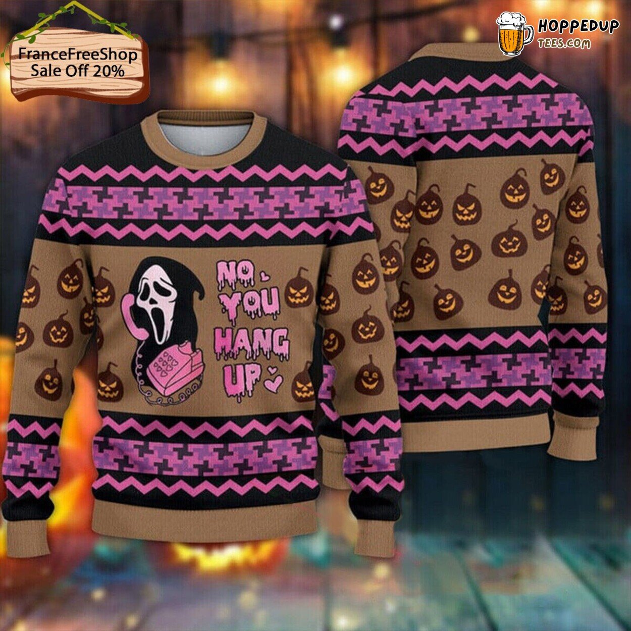 Scream Movie No You Hang Up Ugly Christmas Sweater Festive Design
