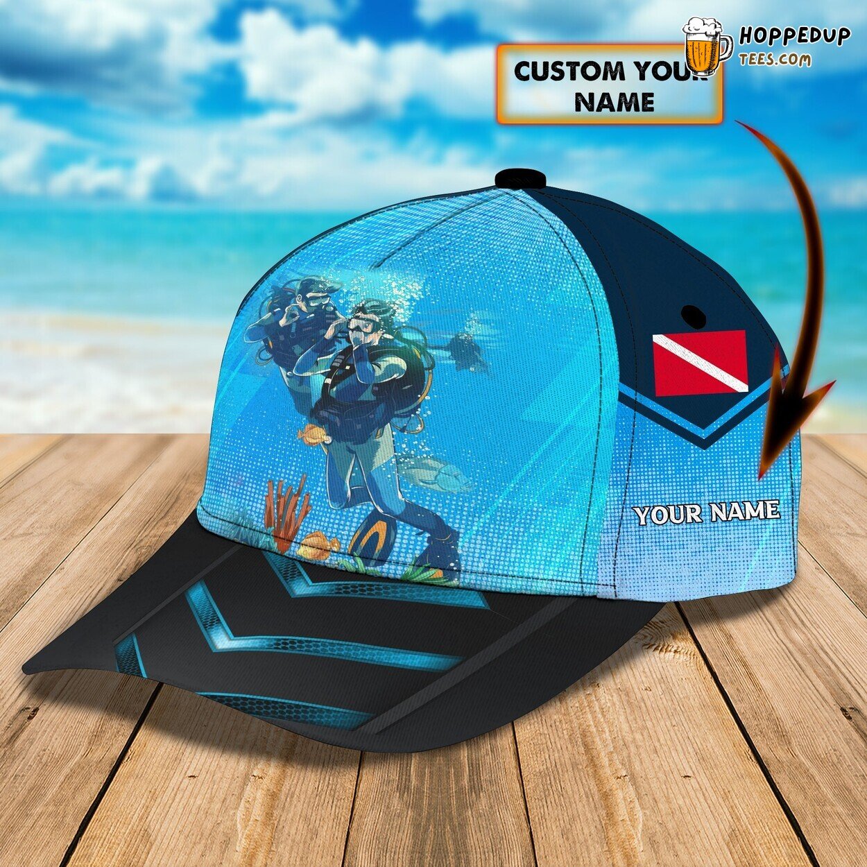 Scuba Diving Classic 3D Cap Personalized Name Unique Premium Design Look