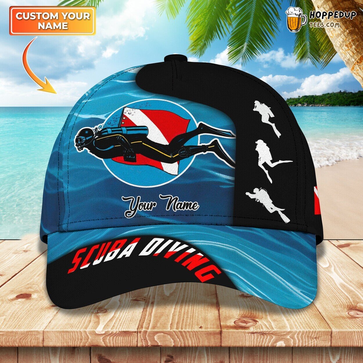 Scuba Diving Classic 3D Cap Personalized Name Unique Premium Edition Look