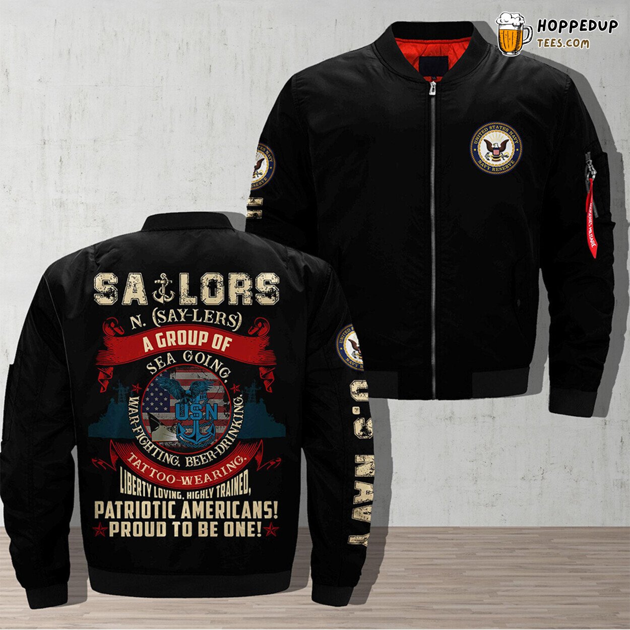 Sea-Going Sailors Bomber Jacket War-Fighting Beer-Drinking Tattoo-Wearing