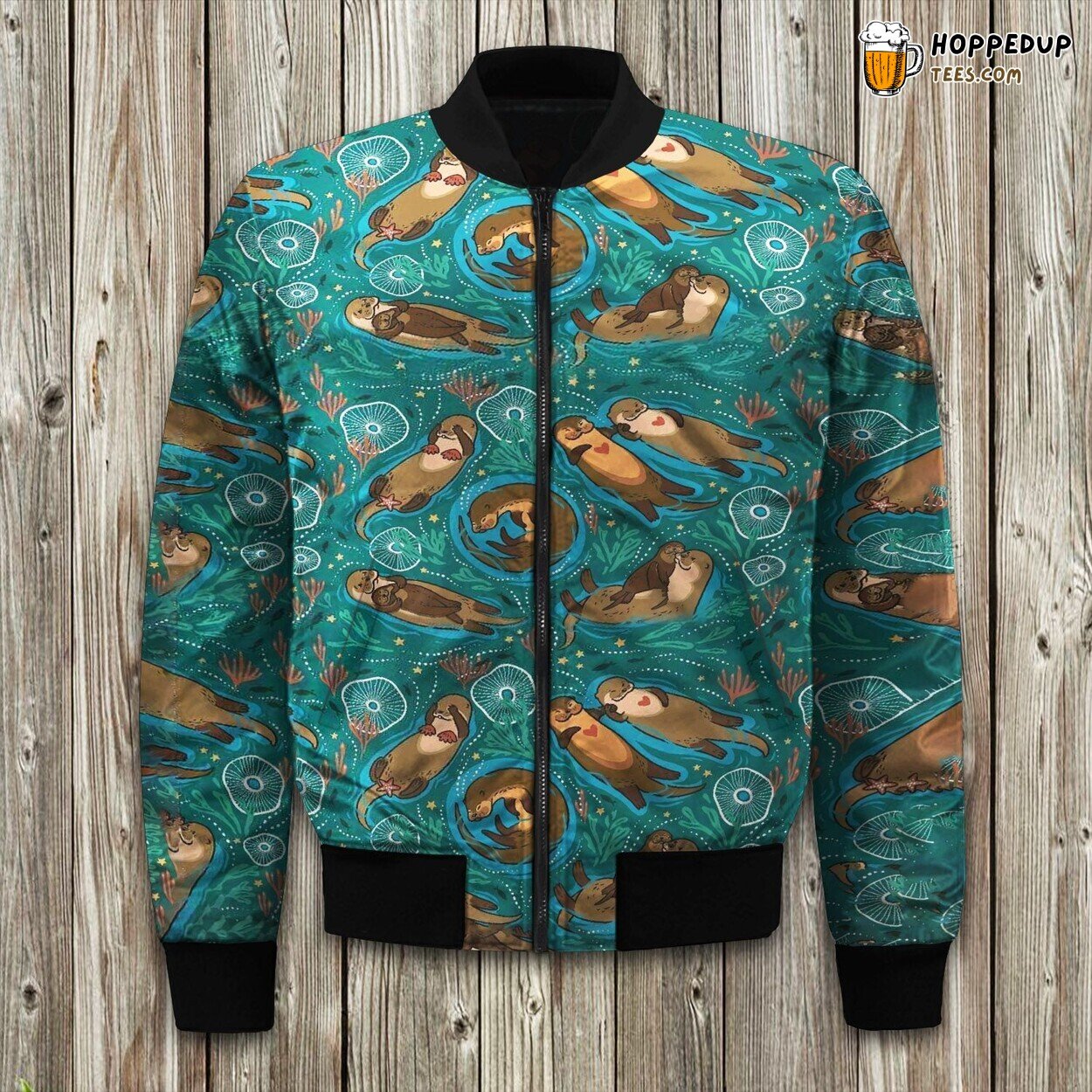 Sea Otter Image Winter Bomber Jacket Design Premium Quality Comfort