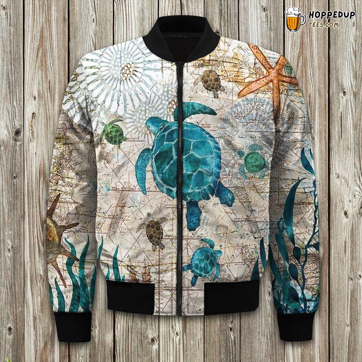 Sea Turtle Marine Bomber Jacket Oceanic Winter Elegance in Nature’s Design