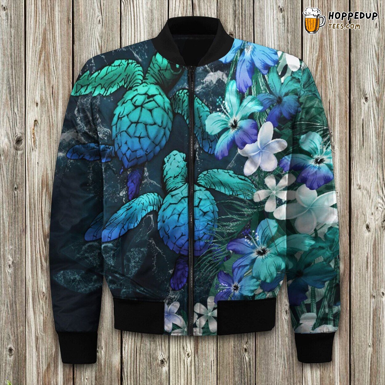 Sea Turtle Print Winter Jacket Second Edition Bomber Style