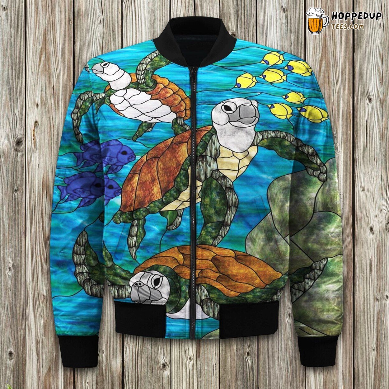 Sea Turtle Stained Glass Bomber Jacket